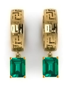 Lab grown emerald cut emerald hoop earrings