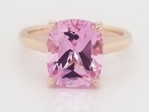 18K Rose gold engagement ring with 11x9mm Chatham created antique cushion pink champagne sapphire