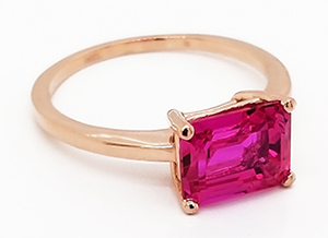 14k rose gold Chatham emerald cut pink sapphire ring